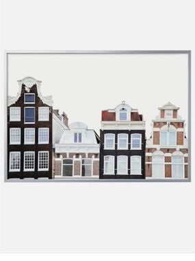 IKEA BJORKSTA Amsterdam Canal Houses Canvas Print Wall Art - Black, White, Brick